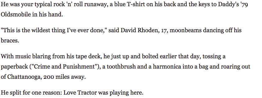 screenshot of excerpt from article interviewing David Rhoden about Athens music