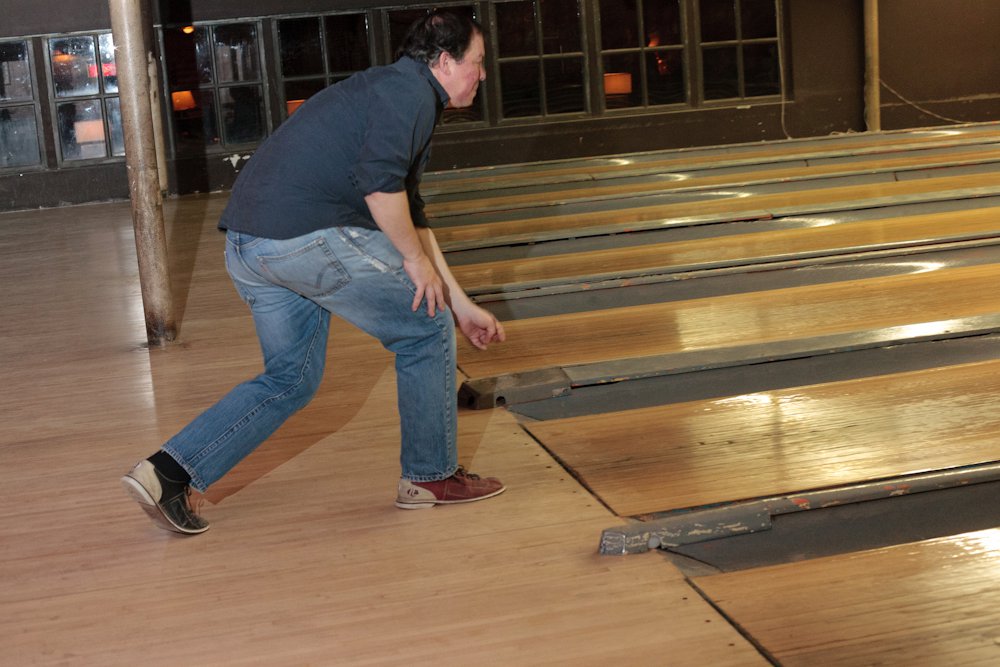 David Rhoden bowling at the Gutter