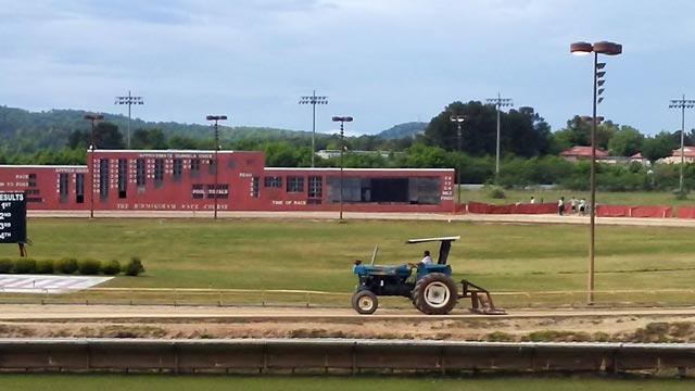 a tractor at the Birmingham dog track
