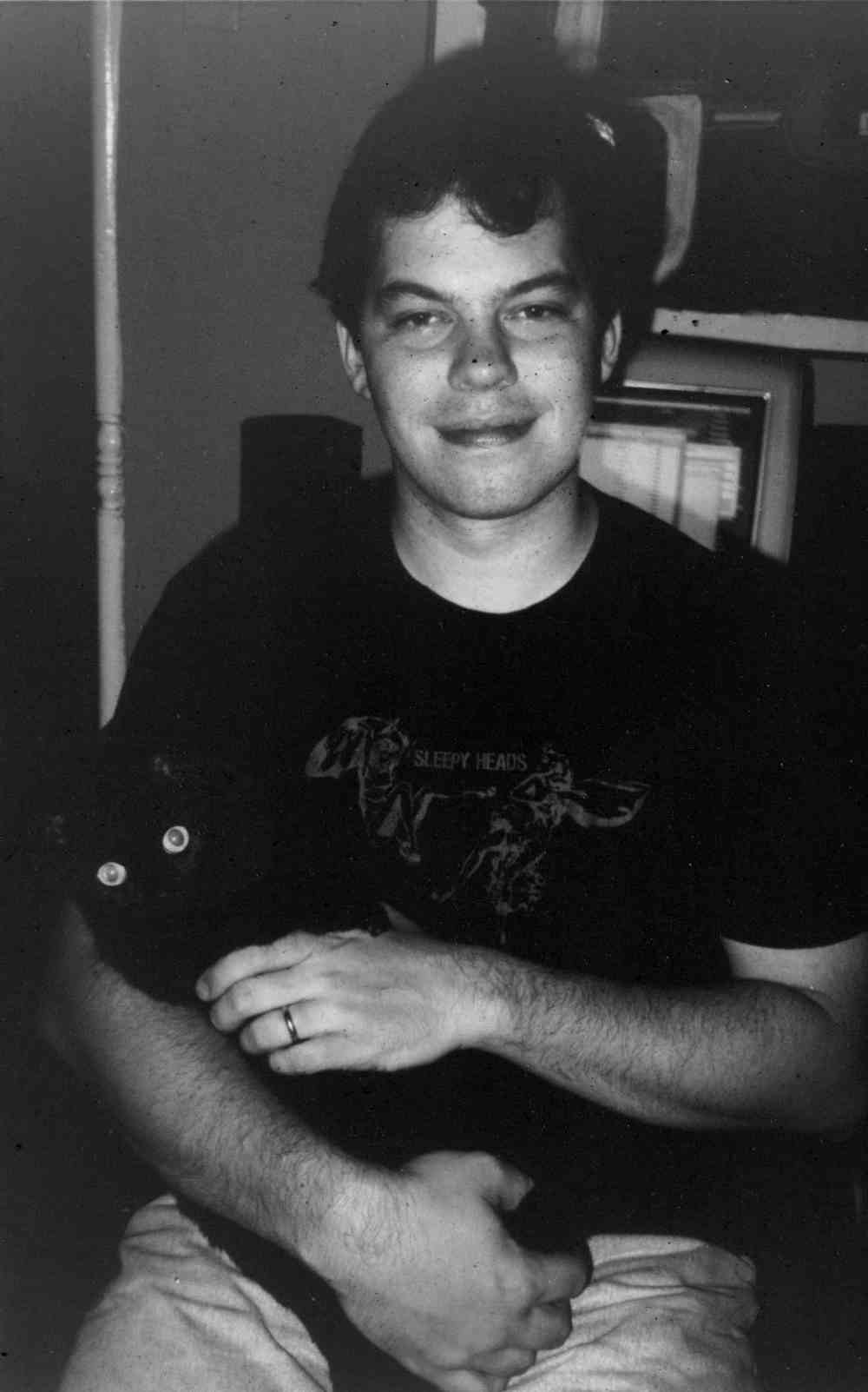 David Rhoden in Sleepy Heads T-Shirt, holding Betty, early 2000s