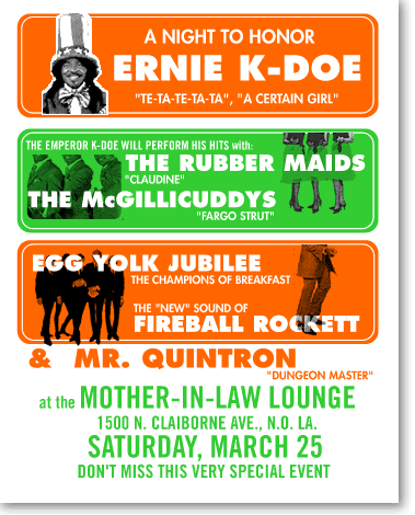 Poster design for an Ernie K-Doe show.
