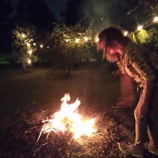 Gina built a fire.