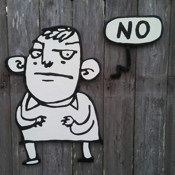 painting by david rhoden of a guy saying NO