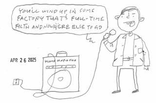 I drew a cartoon of a man singing an old R.E.M. tune.