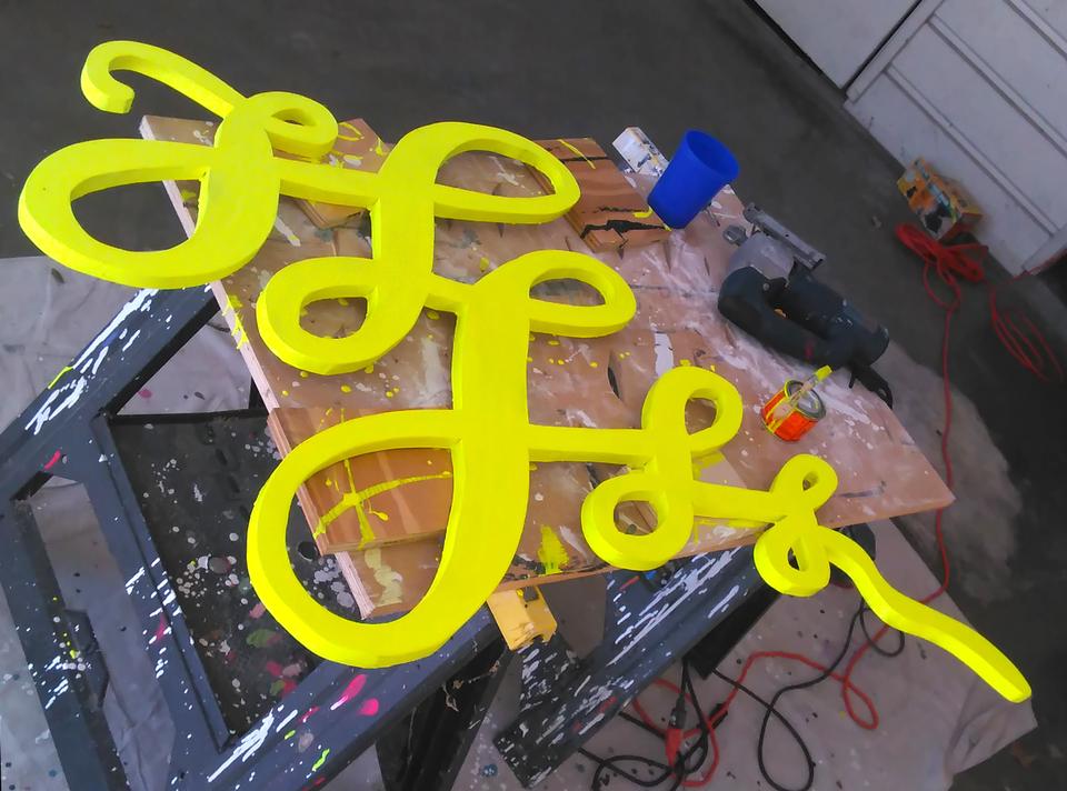 Yellow squiggle painting by David Rhoden