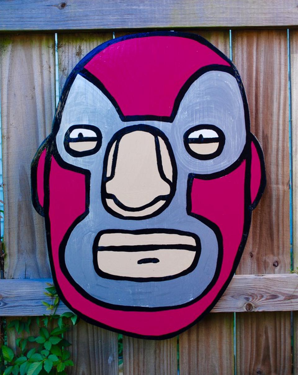 Pink luchador painting by David Rhoden