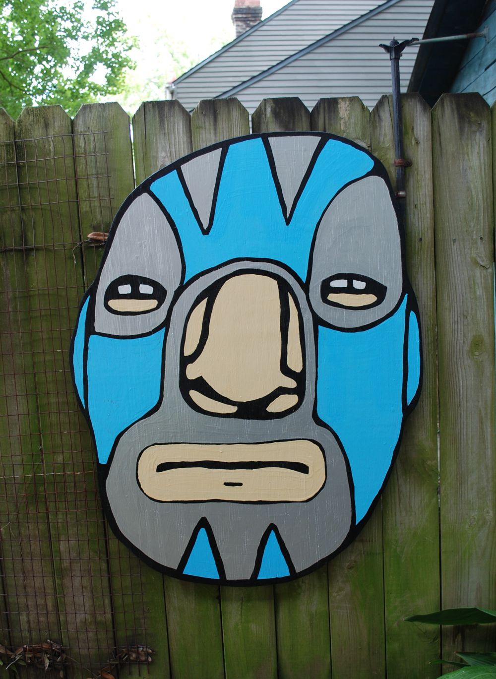 blue luchadr painting by David Rhoden, August 18, 2014.