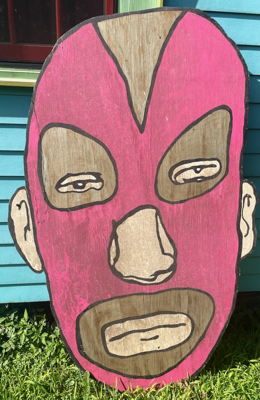 Pink luchador with Ears before washing