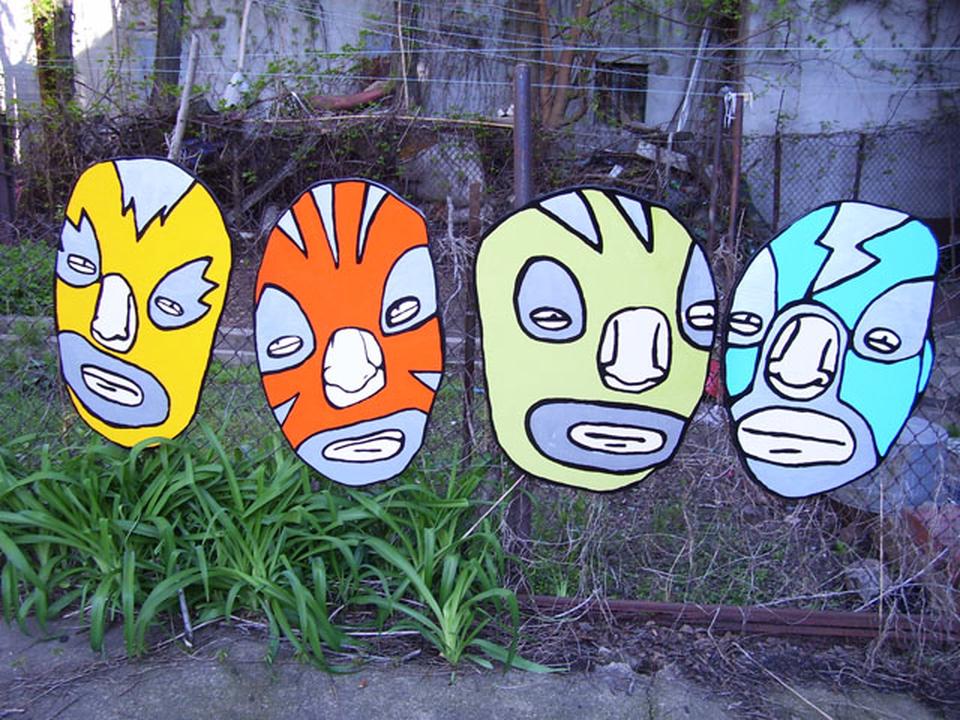 Luchadors painting by David Rhoden