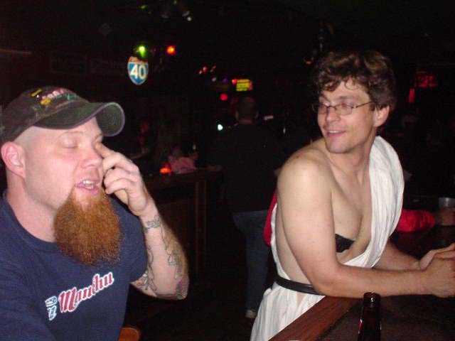 Jim Stacy and Trey Ledford (in toga), Star Bar, Atlanta, Georgia, October 1, 2004