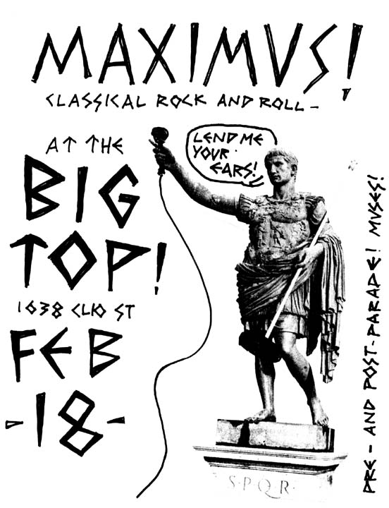 MAXIMVS! flyer for show at the Big Top Gallery, February 18, 2004.