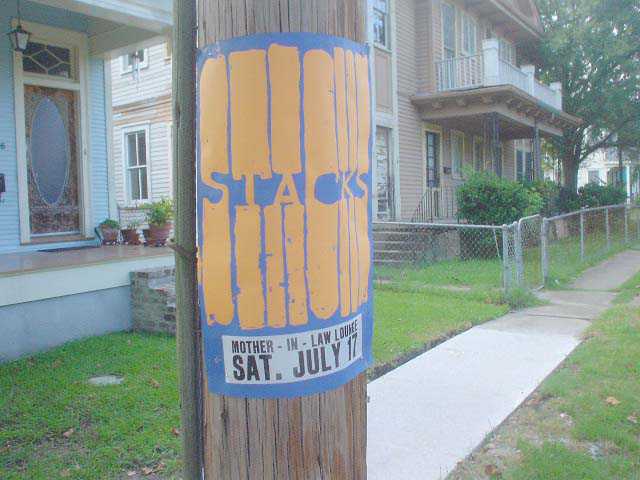 Silk-screened flyer for The Stacks, Mother-In-Law Lounge, July 17, 2004.