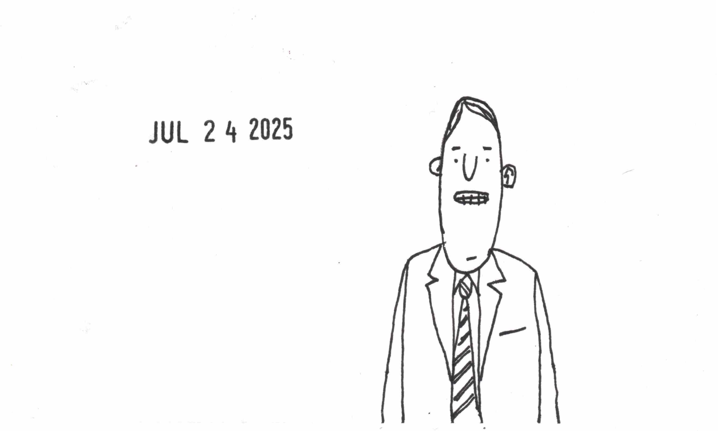 cartoon of slightly forlorn man in a suit by David Reeves Rhoden
