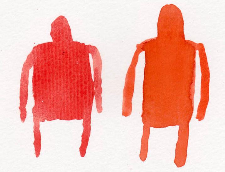 Red and Orange figures sketchbook entry by David Rhoden