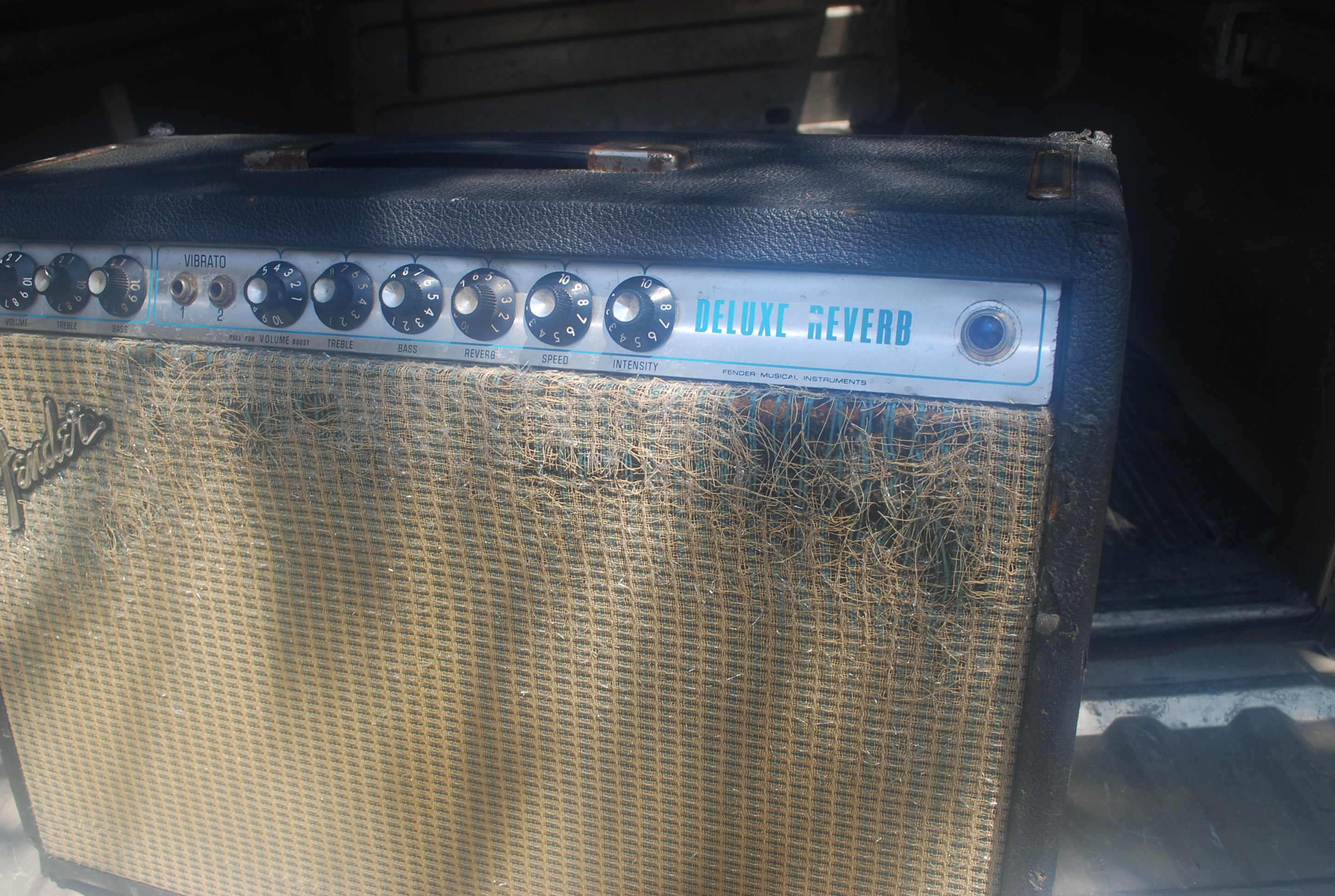 Grille damage on Deluxe Reverb, Austin Texas, July 27, 2015
