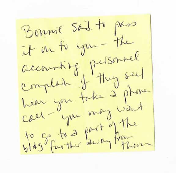post it note about not making calls in the office