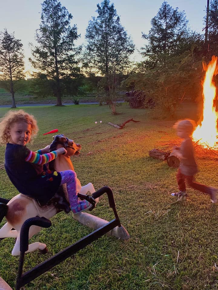 Kids playing at Gina's bonfire, September 25, 2021.