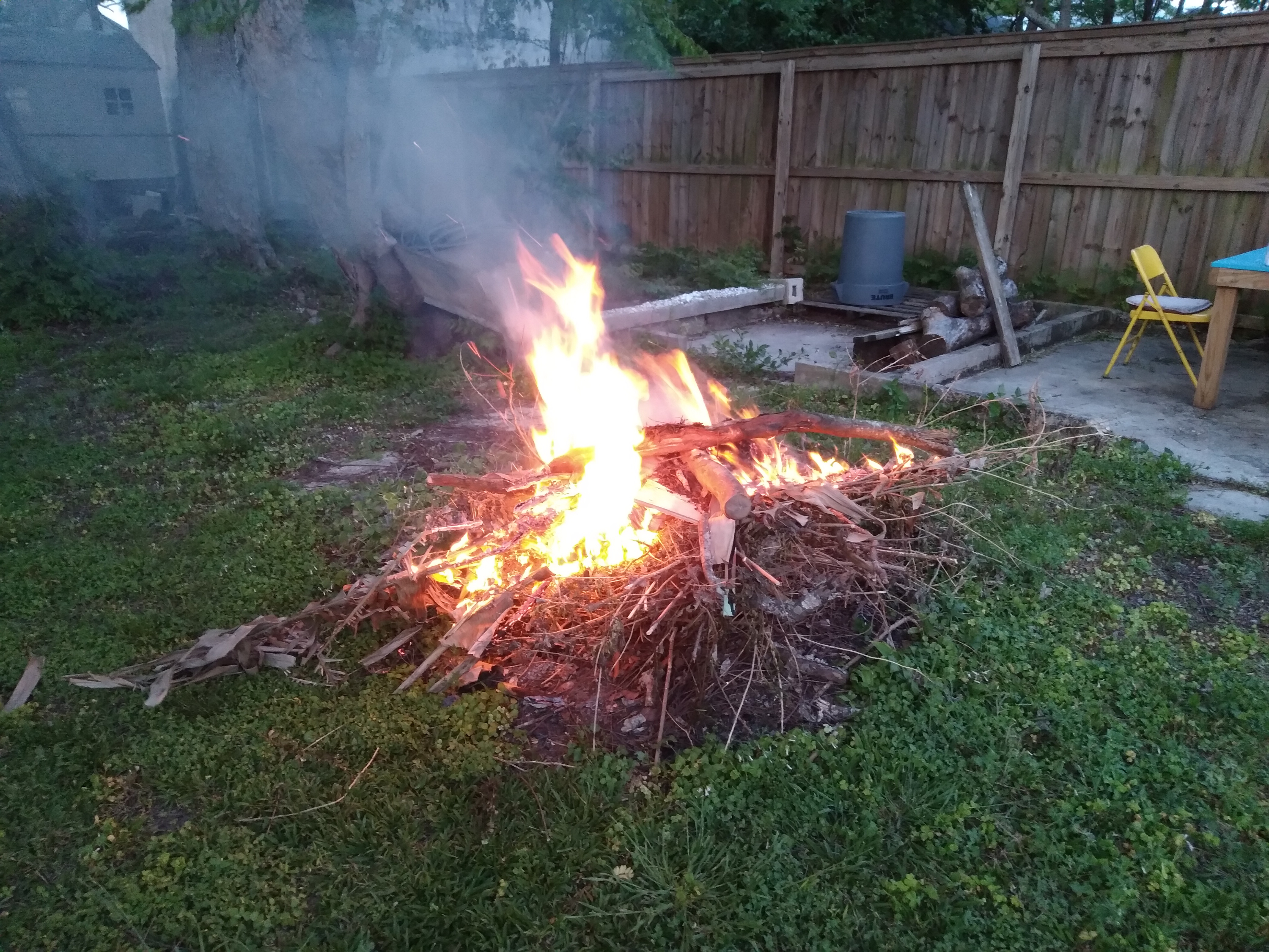 a bonfire at 315 Tricou Street, New Orleans, April 7, 2021.