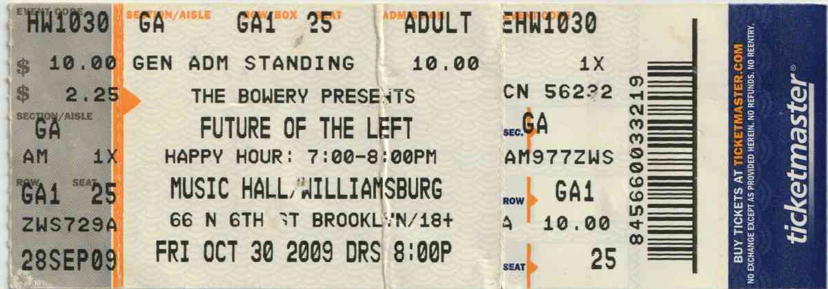 ticket stub from Future Of The Left show