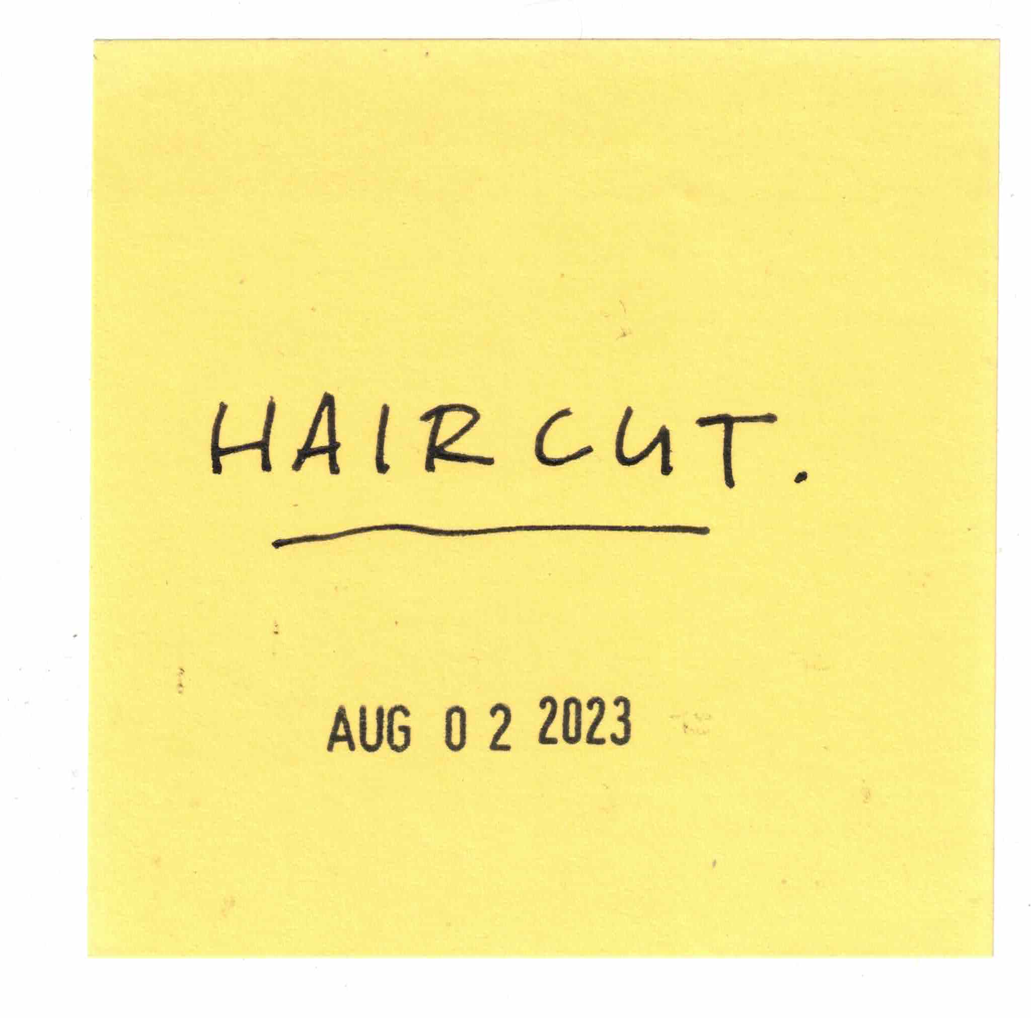 post-it that says hairuct on it.