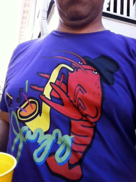 David Rhoden wearing jazz crawfish t-shirt to iSeatz picnic, June 17, 2012.
