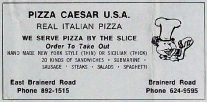 Pizza Caesar ad, from a Central High School (Chattanooga) newspaper found online.